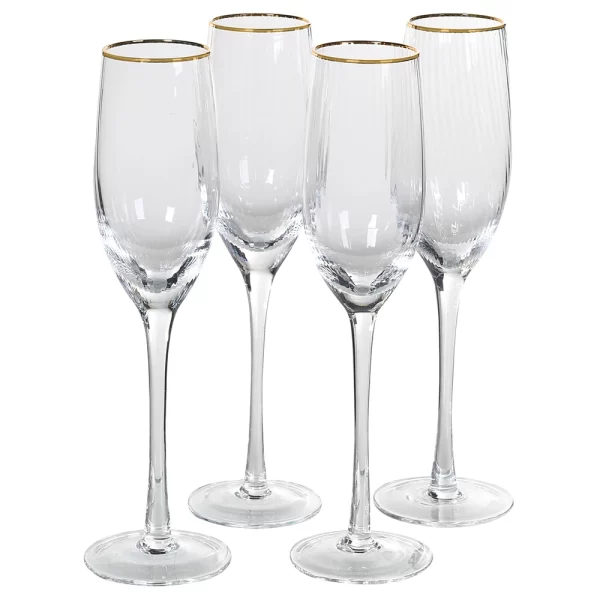 SBT059: GOLD RIM RIBBED CHAMPAGNE GLASSES S/4