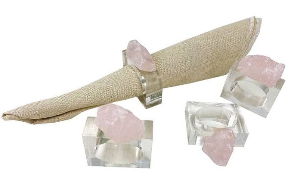 DFG017: ROSE QUARTZ NAPKIN RINGS S/4