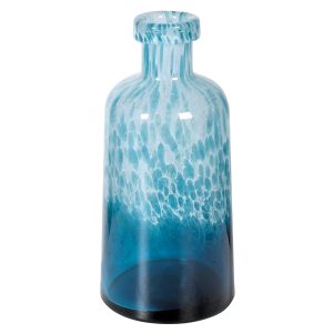 DHX085: SMALL BLUE & WHITE GLASS VASE
