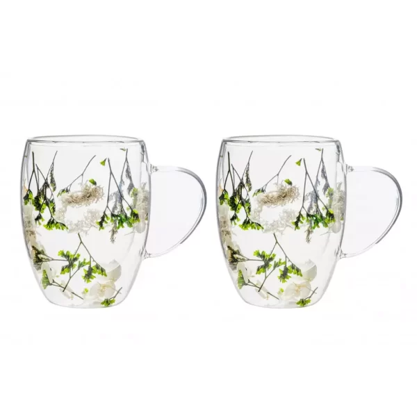 DW TEACUPS W/GREEN FLOWER PATTERN S/2