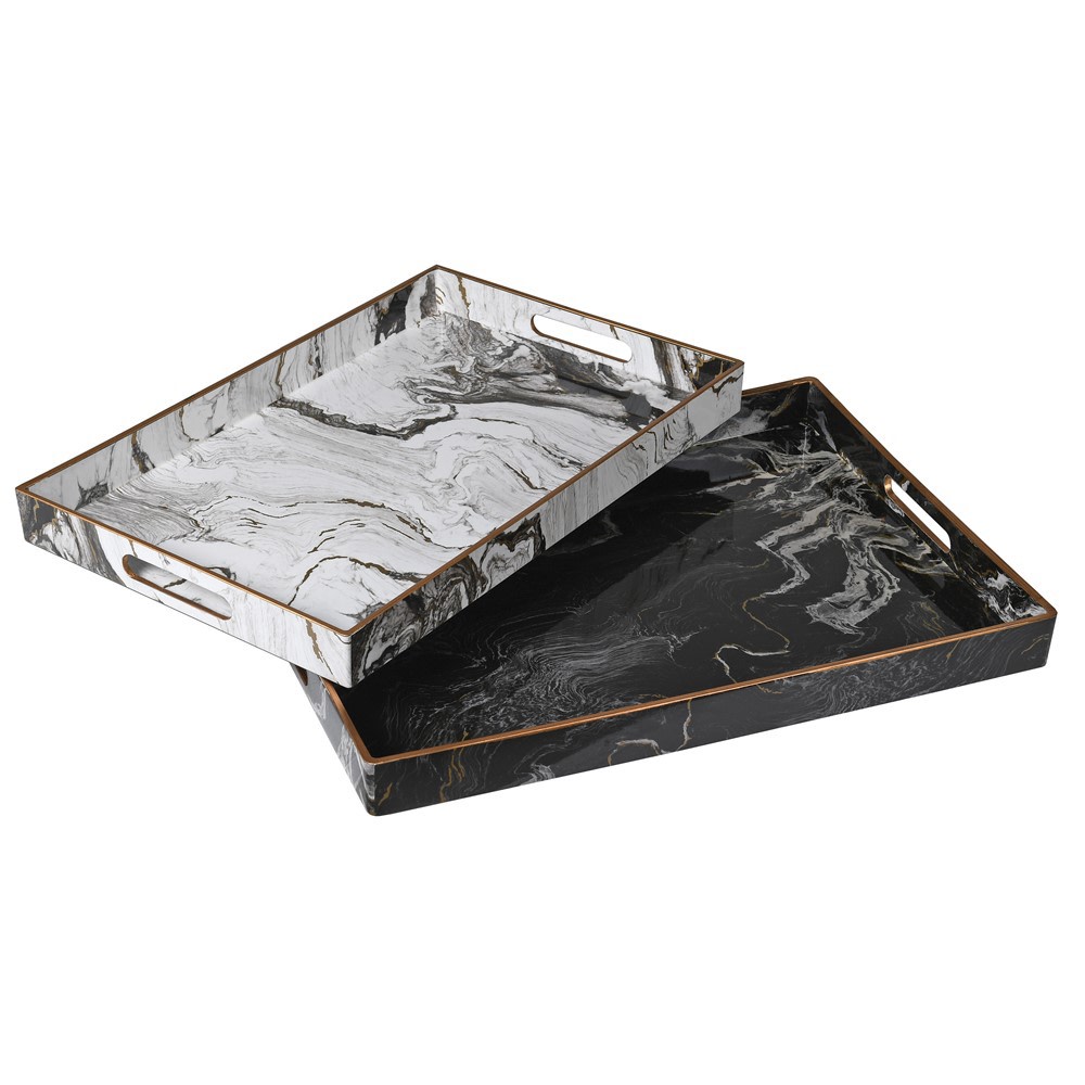 MARBLE EFFECT TRAY S/2