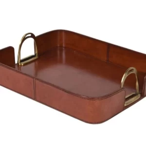 RECT. LEATHER TRAY W/STIRRUP HANDLES