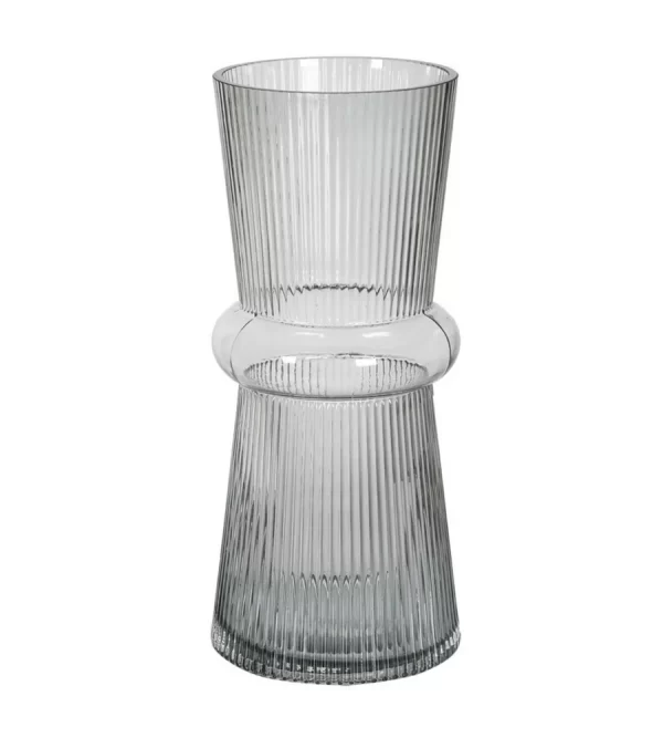 WLG044: HAND BLOWN GREY RIBBED VASE
