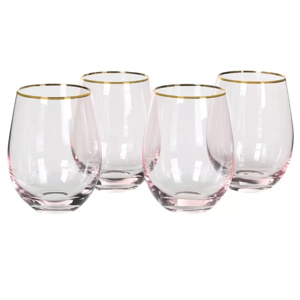 SBT062: GOLD RIM ROSE TINT TUMBLERS S/4