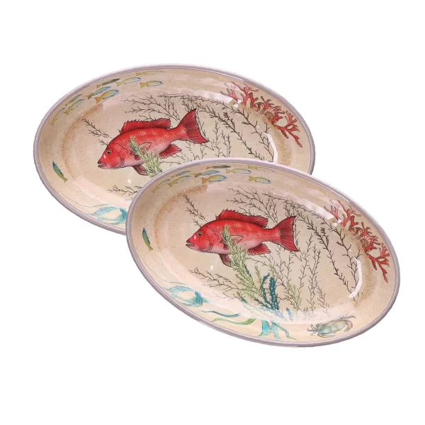 PR133202OVM: SEA LIFE OVAL PLATE 24 X 15CM S/2