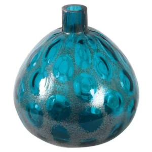 DAL073: SMALL HAND BLOWN BLUE BUBBLE VASE