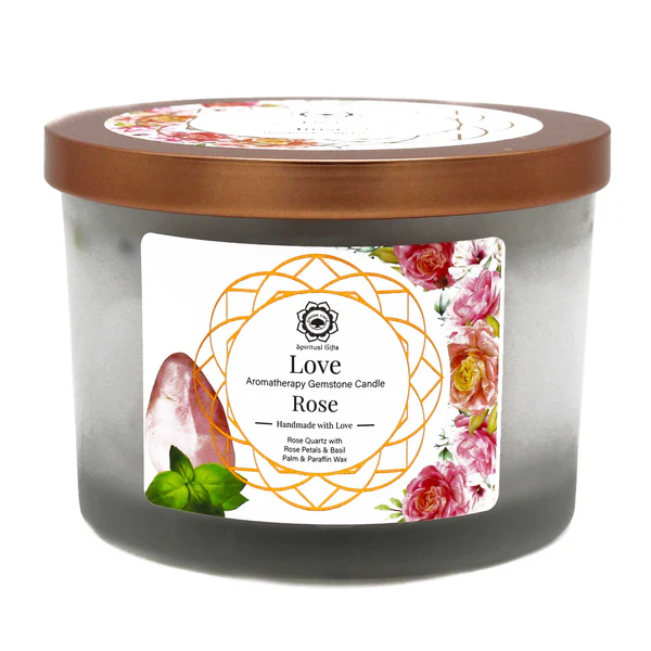 ROSE & QUARTZ GEMSTONE CANDLE