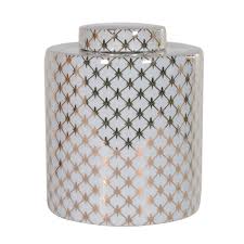 LARGE GOLD & WHITE TEA JAR