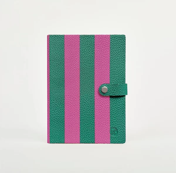 A5 NICOBAR NOTEBOOK STRIPE - FOREST GREEN & MAGENTA