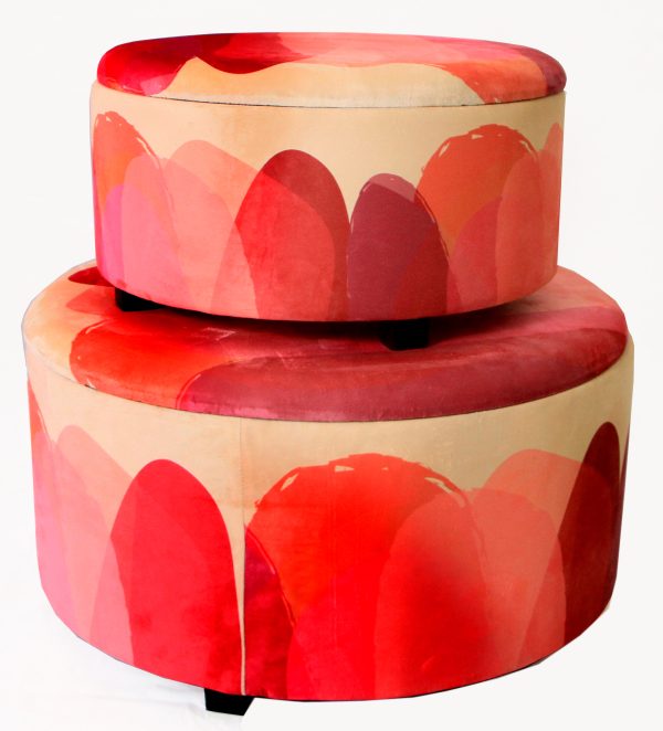PATTERNED ROUND STORAGE STOOL S/2
