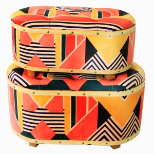 PATTERNED OVAL STORAGE STOOL S/2