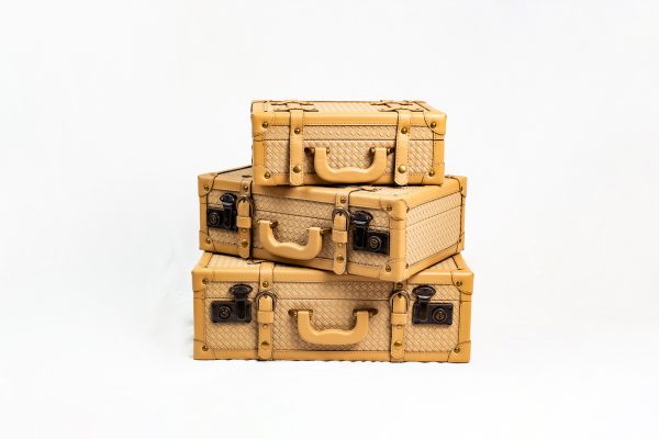 BEIGE WOVEN SUITCASE S/3
