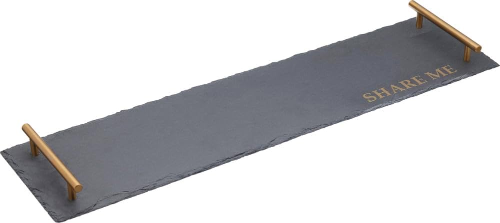 ARTPLATTERTEXT: ARTESA RECT. SLATE P. BRASS HANDLES 60CM X 15CM