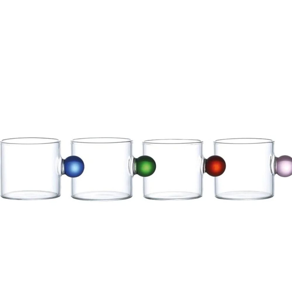 217801: GLASS MUG W/COLOURFUL HANDLE 350ML