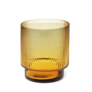 30682: RETRO RIBBED GLASS TUMBLER 325ML S/4 - AMBER